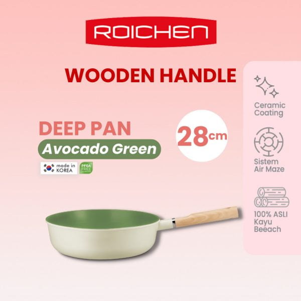 RCN CERAMIC PAN WITH WOODEN HANDLE DP 28CM GREEN